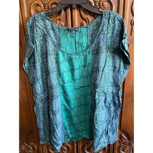 American Eagle Outfitters Green Mixed Print Rayon Blouse Short Sleeve Large